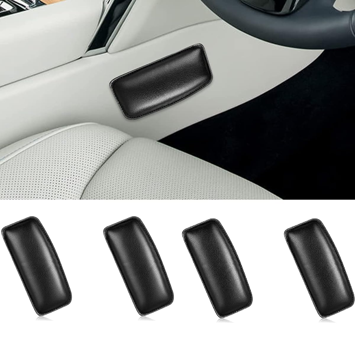 STHIRA Car Knee Cushion Pad 4 Pack for Long Drives with Memory Foam and Adhesive Backing | Waterproof Leather Support