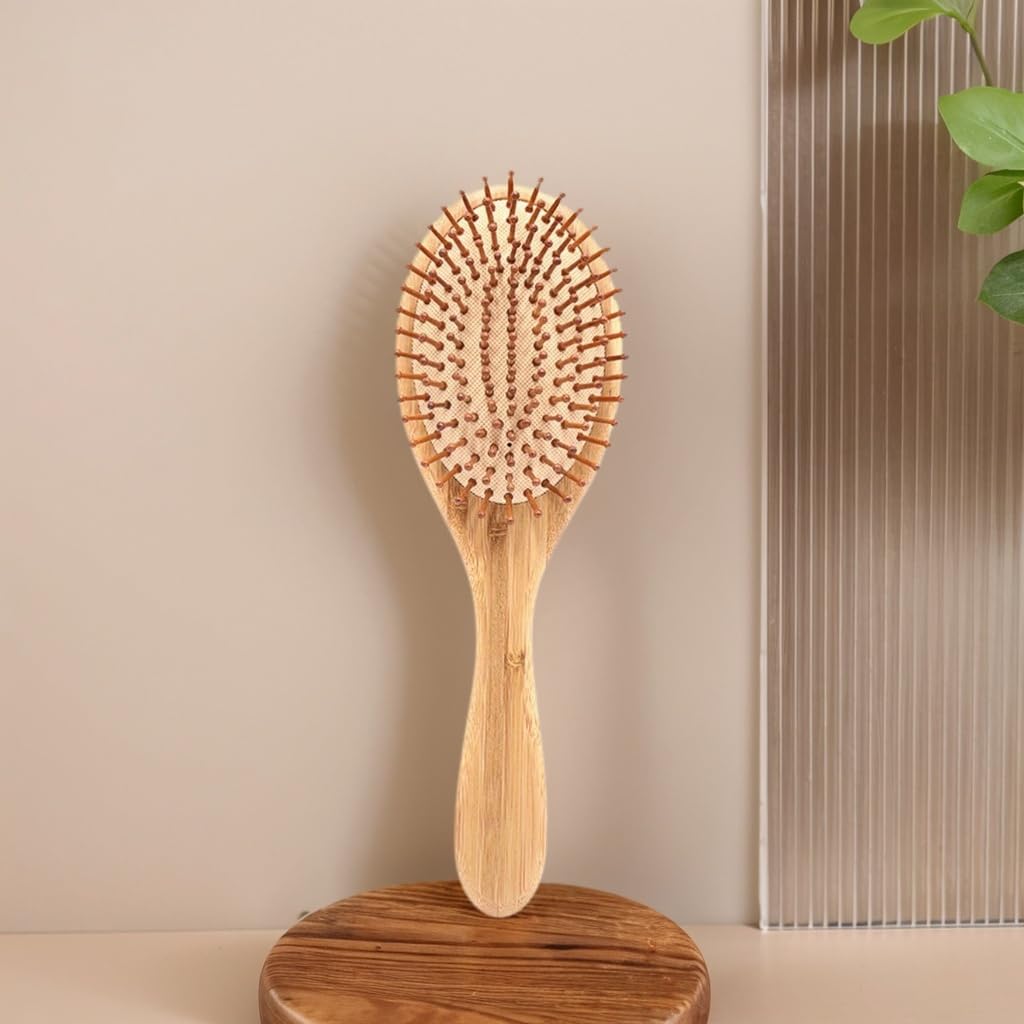 ZIBUYU Natural Bamboo Hair Brush for Women and Men featuring Airbag Scalp Massager | Ergonomic Anti Static Wooden Comb