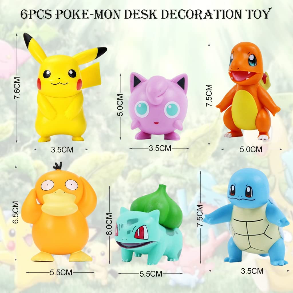 PATPAT® Polyvinyl Chloride 6Pcs Poke-Mon Action Figures Desk Decoration Poke-Mon Toy Figure Toy For Kids Anime Lovers Birthday Gift Room Decoration ( 7-8Cm), Multi Colour