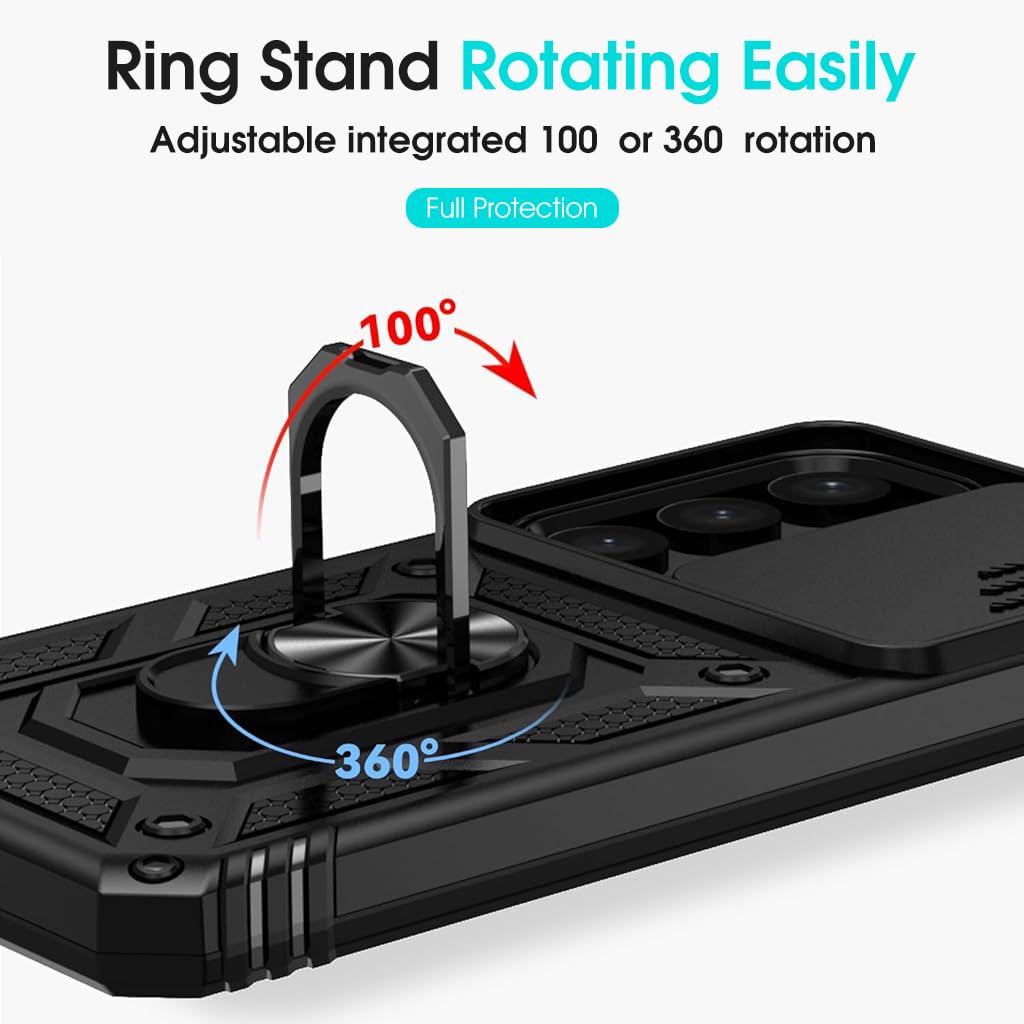 ZORBES Phone Case for Samsung Galaxy S24 6.2 in with Sliding Camera Cover and Magnetic Kickstand | TPU and PC Shockproof Protection