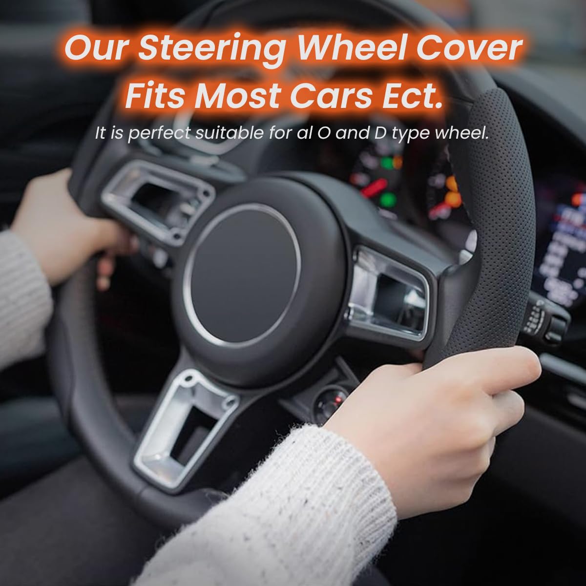 STHIRA Steering Wheel Covers for Car Safety with Partial Grip Design & Black Nappa Leather