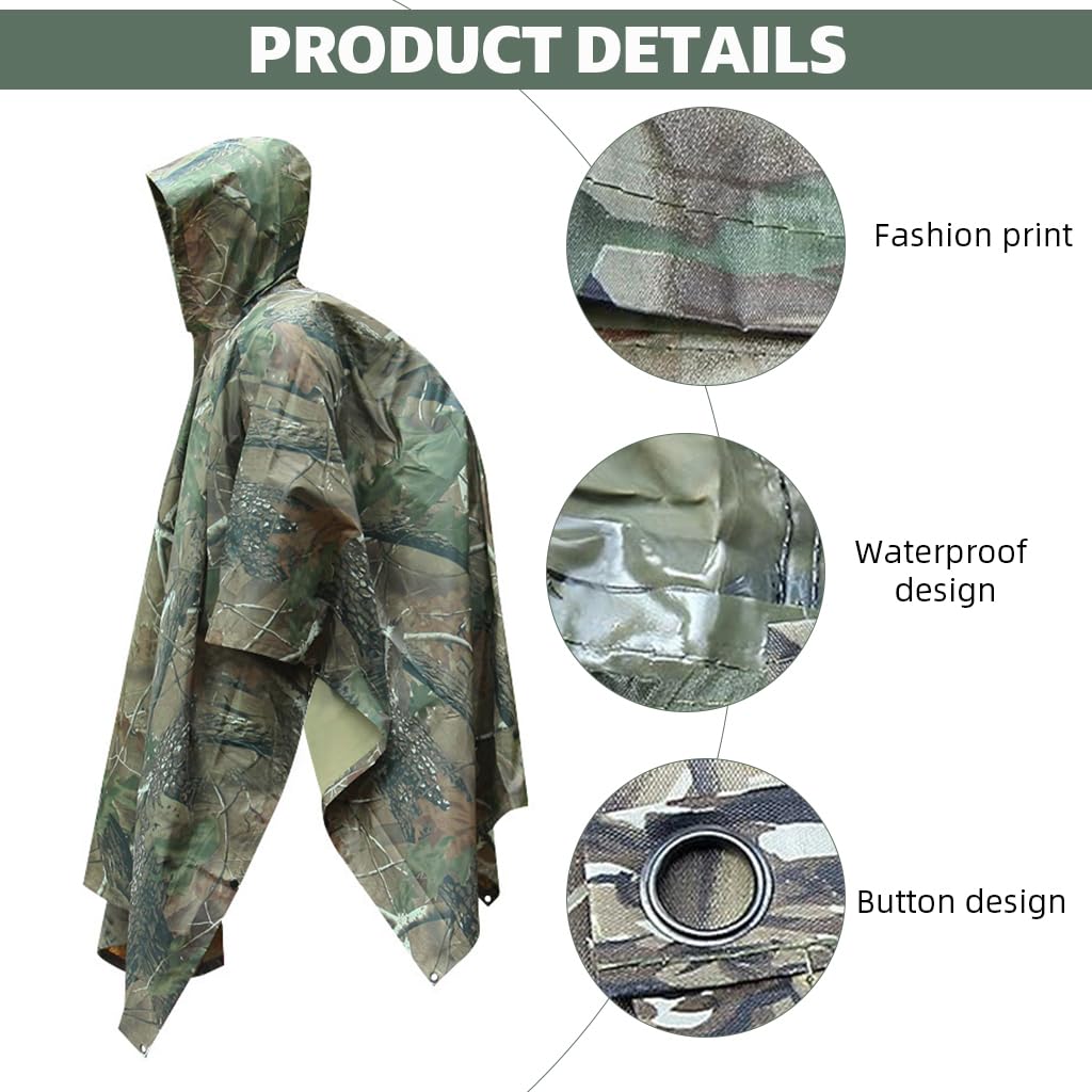 GUSTAVE Camping Rain Poncho for Adults featuring 3 in 1 waterproof design for outdoor use | ideal for hiking and camping