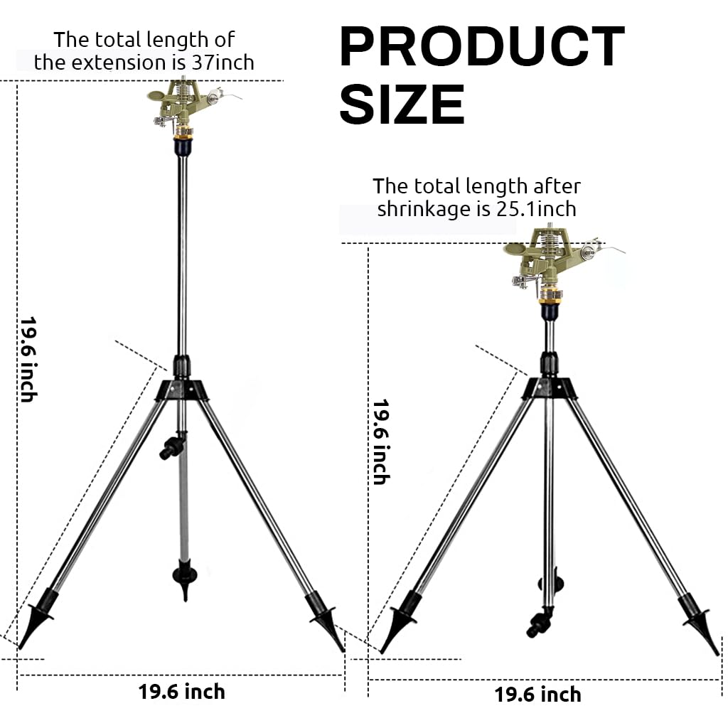 ORTIZA Garden Water Sprinkler for Lawn and Flower Bed with 64–94cm Adjustable Tripod | Zinc Alloy Stainless Steel 360° Irrigation System