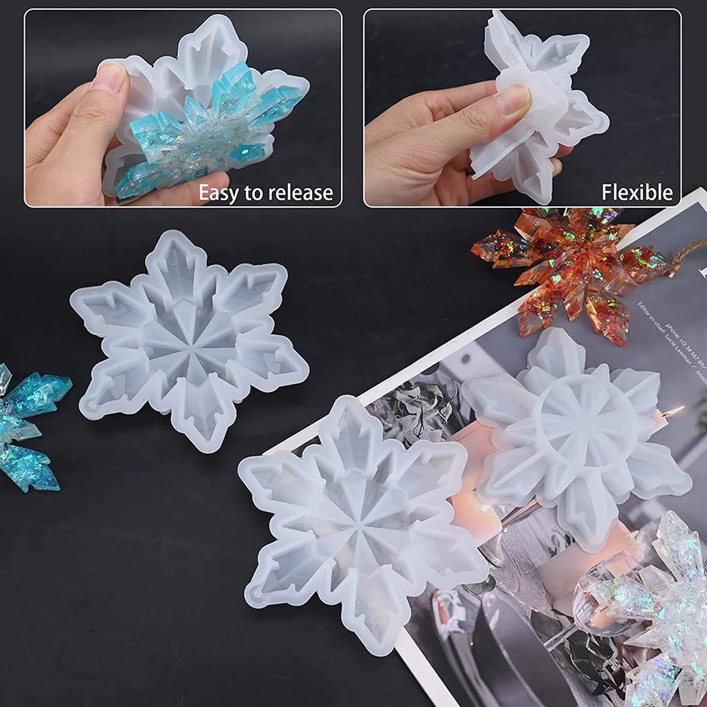 HASTHIP Snowflake Silicone Resin Mold Set for DIY Christmas Ornaments | 3PCS 11.5x10cm Flexible Epoxy Molds