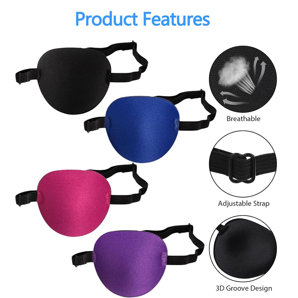 Zibuyu One Eye Mask for Amblyopia and Strabismus with 3D Concave Design 32–65 cm Adjustable Straps | Reusable for Kids and Adults