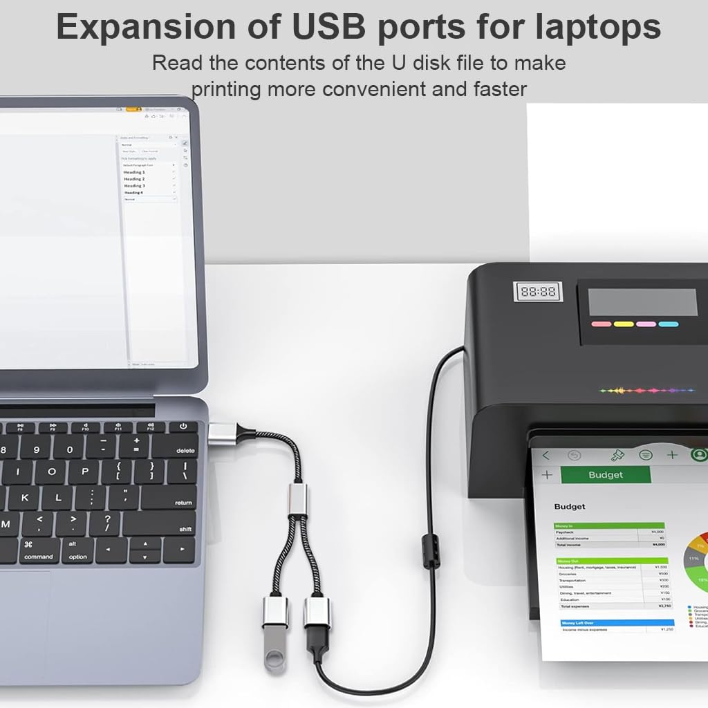 ZORBES 2 in 1 USB Port Splitter Cable for Laptop PC and Tablet with Dual USB Female 35cm Nylon Braided Design