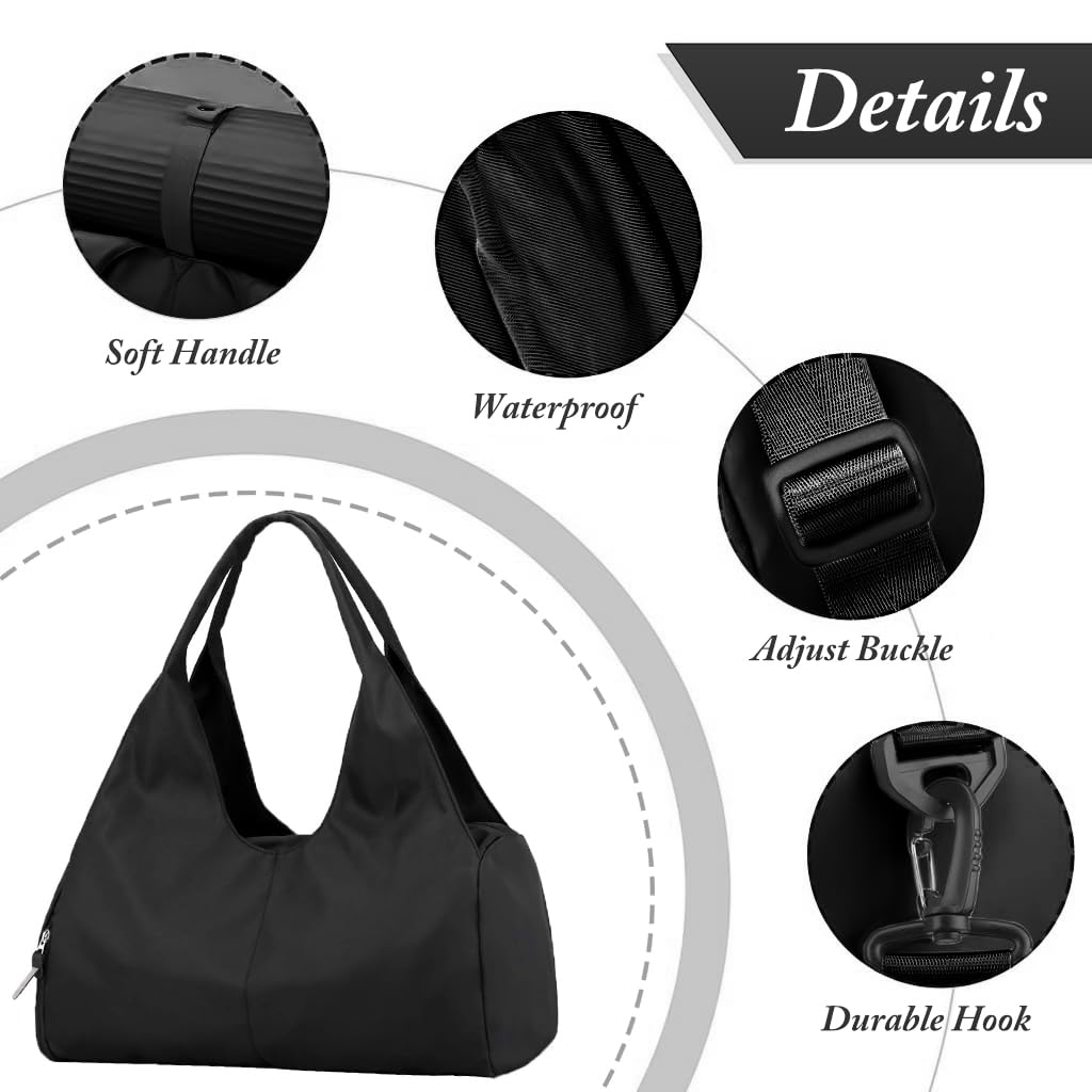 PALAY Women Gym Bag for Travel and Fitness with Shoes Compartment 49x21x25cm Oxford Waterproof Black
