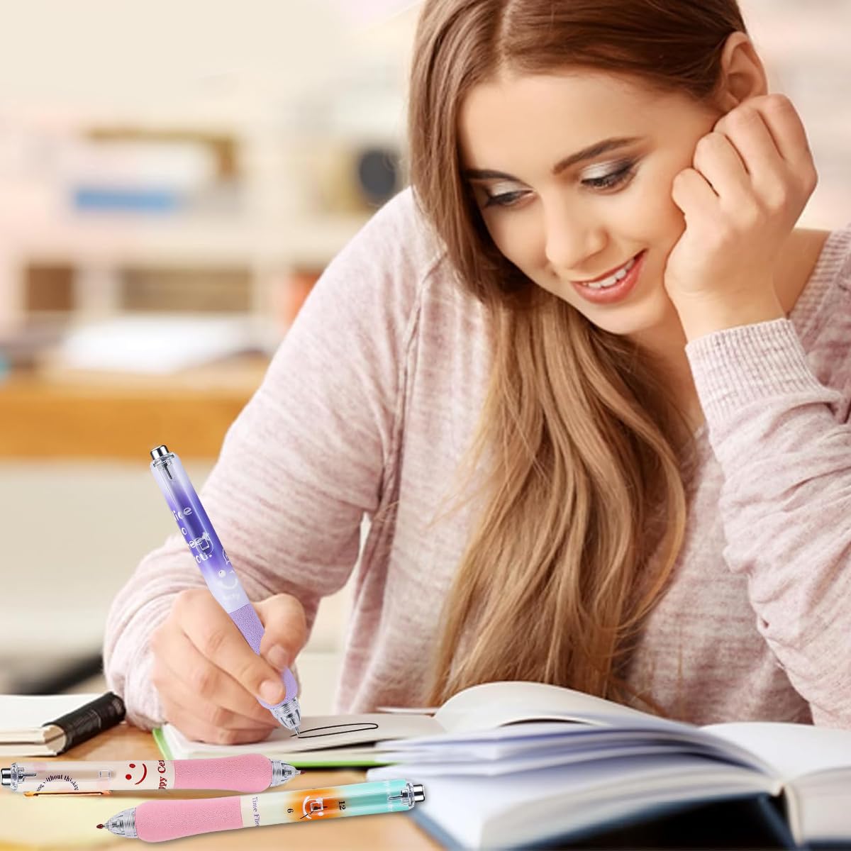 Climberty Gel Pens 6 pcs for School and Office Writing with 0.5mm Black Ink & Soft Grip | Quick Dry Retractable Cute Design