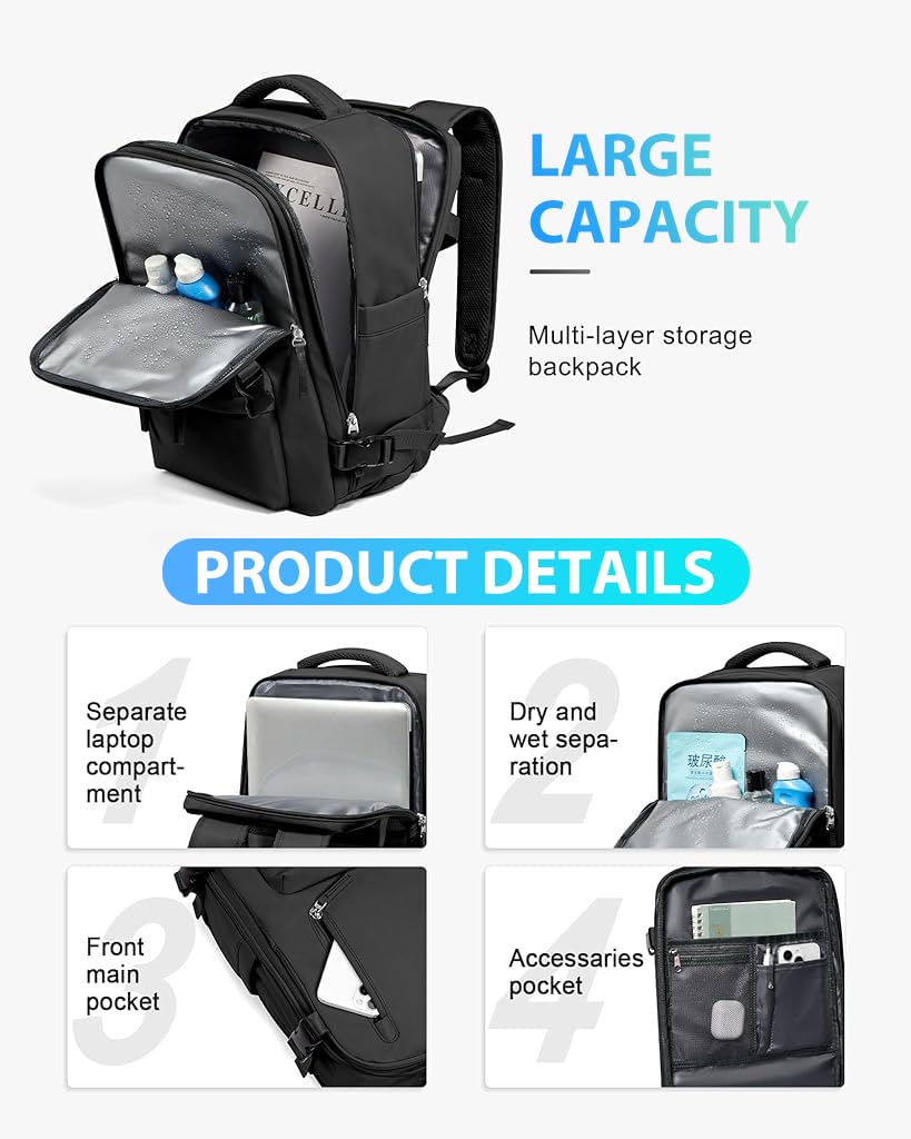 PALAY Travel Backpack for Men with 32x20x42cm Shoe Compartment and 14in Laptop Slot | Waterproof Polyester Design