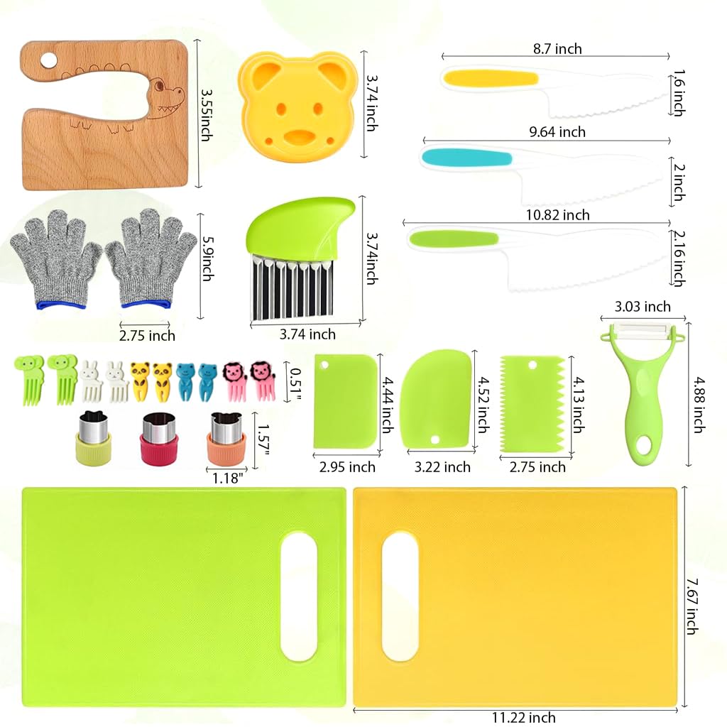 HASTHIP® 27Pcs Kids Fruit Cutter Set Kids Kitchen Culinary Set Play House Kitchen Plastic Cutter Kids Hands-on Kitchen Toy with Cutters, Cake Mold Cutting Board, Peeler, Safety Gloves