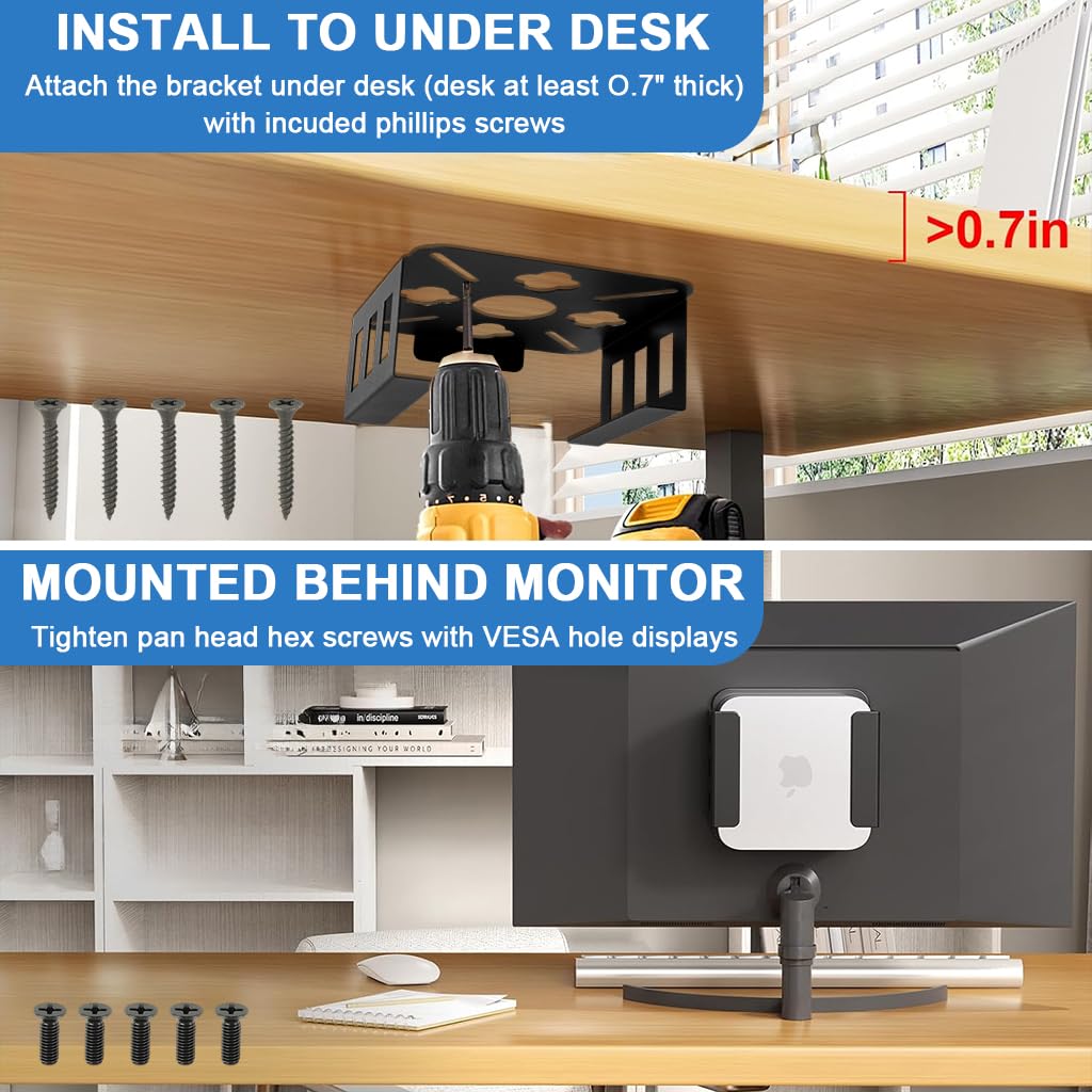 ZORBES Mount for Mac mini M4 with Carbon Steel Bracket and Anti Scratch Pads | Under Desk Wall Installation