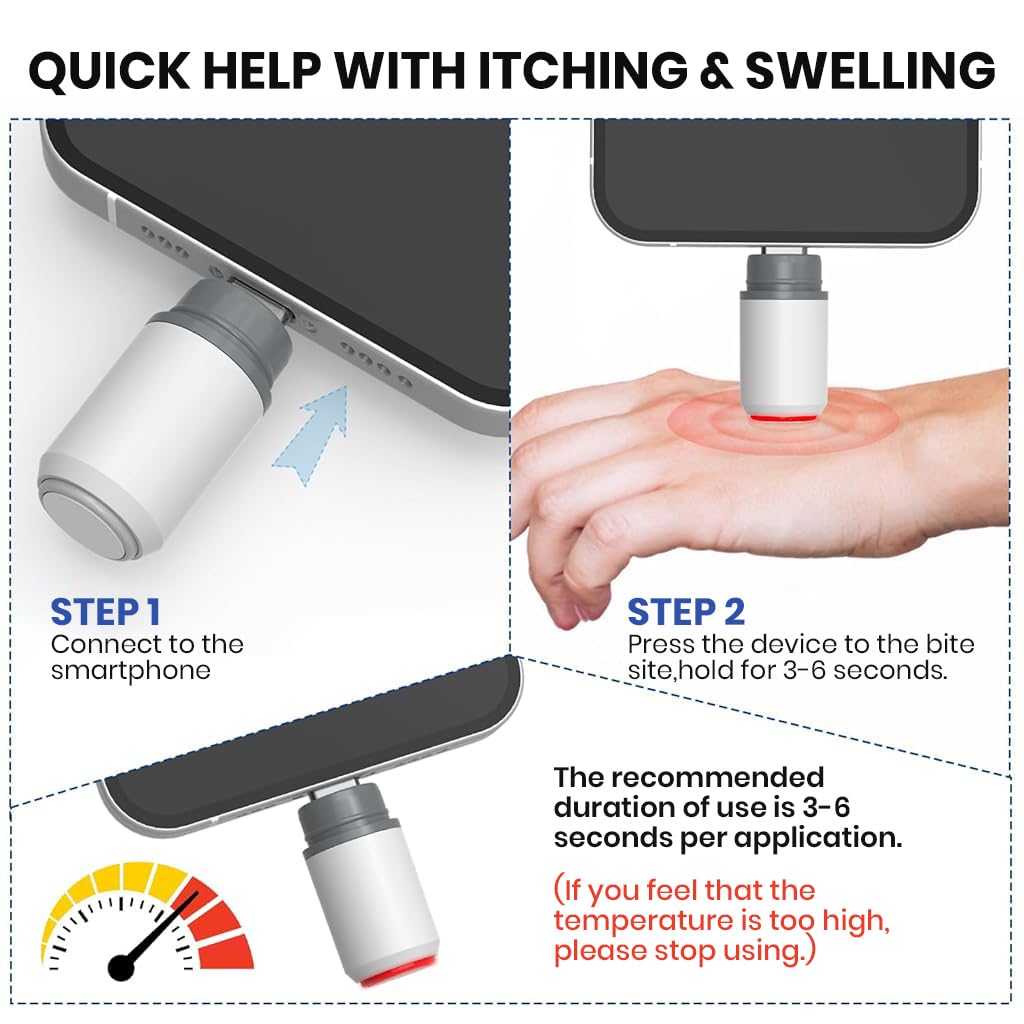 OFIFO Portable Mosquito Bite Itch Relief Device for Travel with Heat Therapy & Type C Rechargeable | IPX5 Waterproof Bug Bite Soother