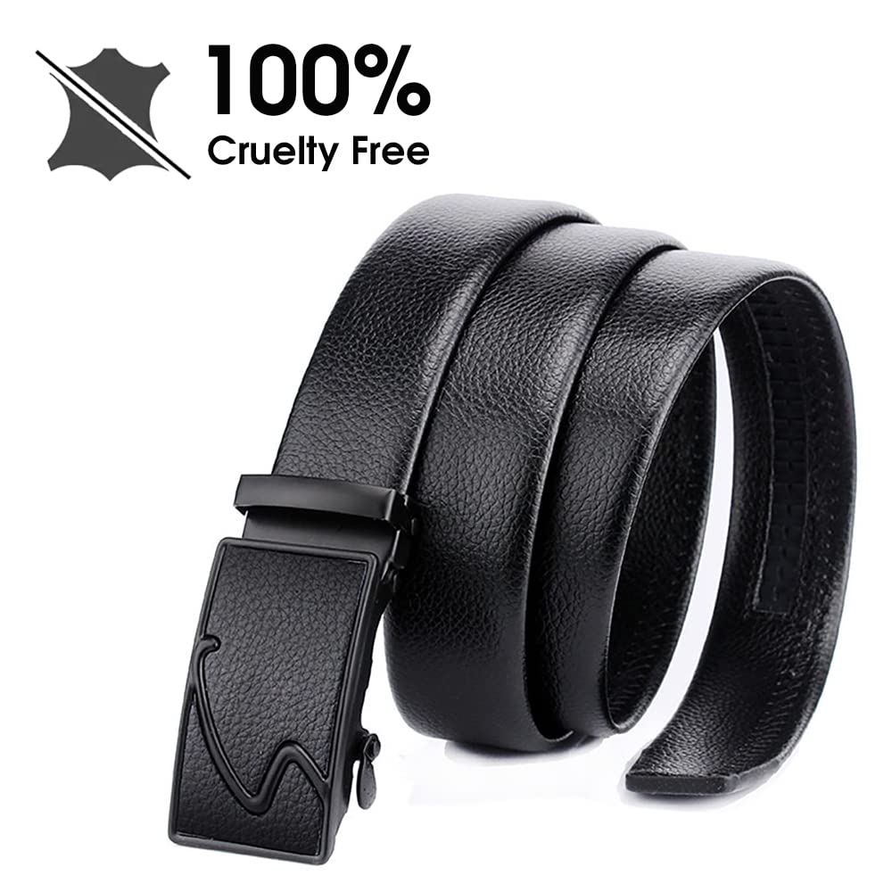 GUSTAVE Men's Belt for Business and Casual Wear featuring Automatic Button Buckle | PU Leather Black 120cm Adjustable