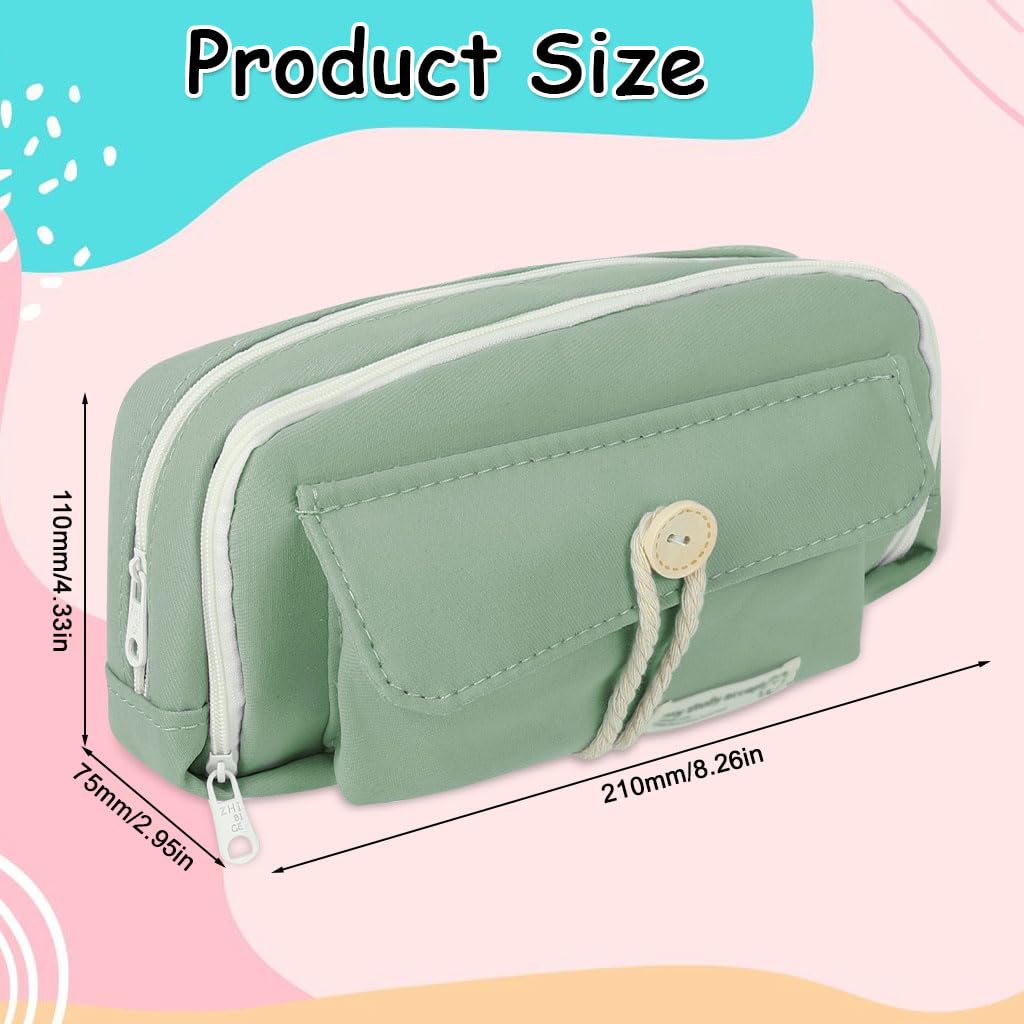 Zibuyu Pencil Pouch for School and Office with Double Layer Zip-Up Design | 21x11x7.5cm Green Canvas