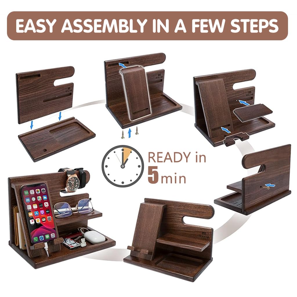 Climberty Wooden Desk Organizer for Home and Office Use with Tilting Phone Holder 10x6x7.3 in