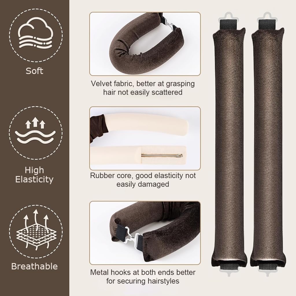 MAYCREATE Heatless Overnight Hair Curlers for Long Hair with Headscarf and Hook | 3pcs Satin Set