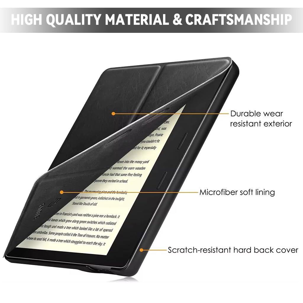ZORBES Kindle Oasis Leather Case Cover for 2nd and 3rd Gen with Textured Grip | Black