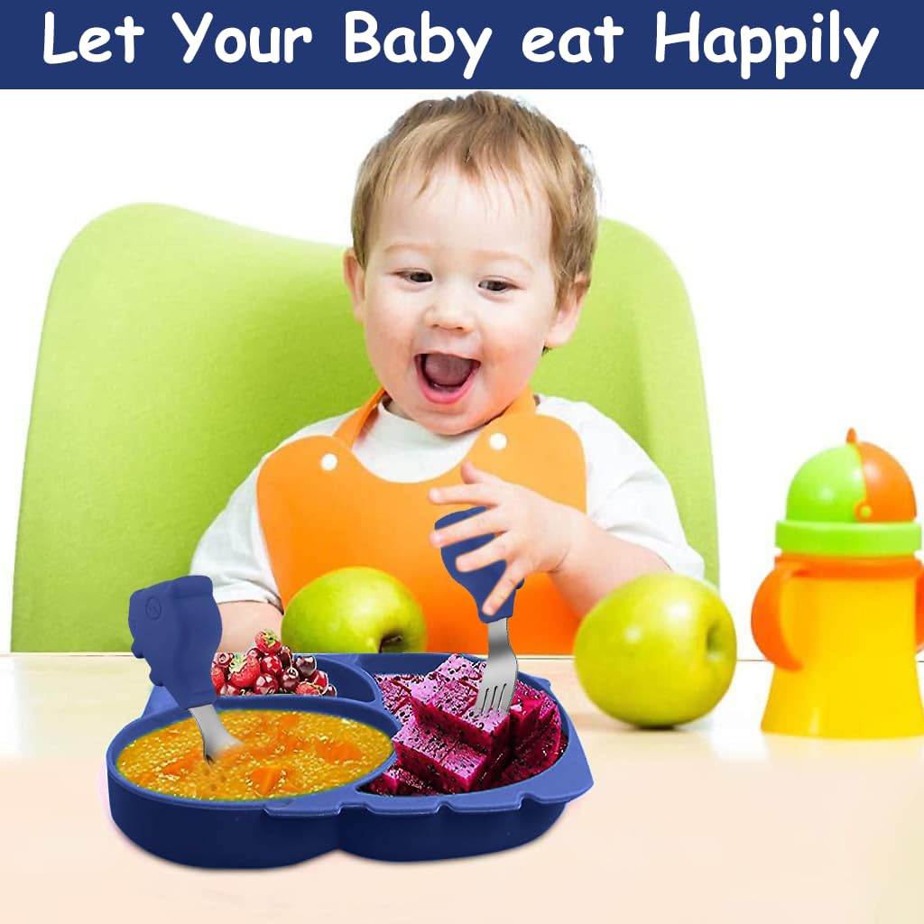 SNOWIE SOFT Suction Plates for Baby with 3 Divided Compartments and Stable Cup Design | Foodgrade Silicone for Toddlers