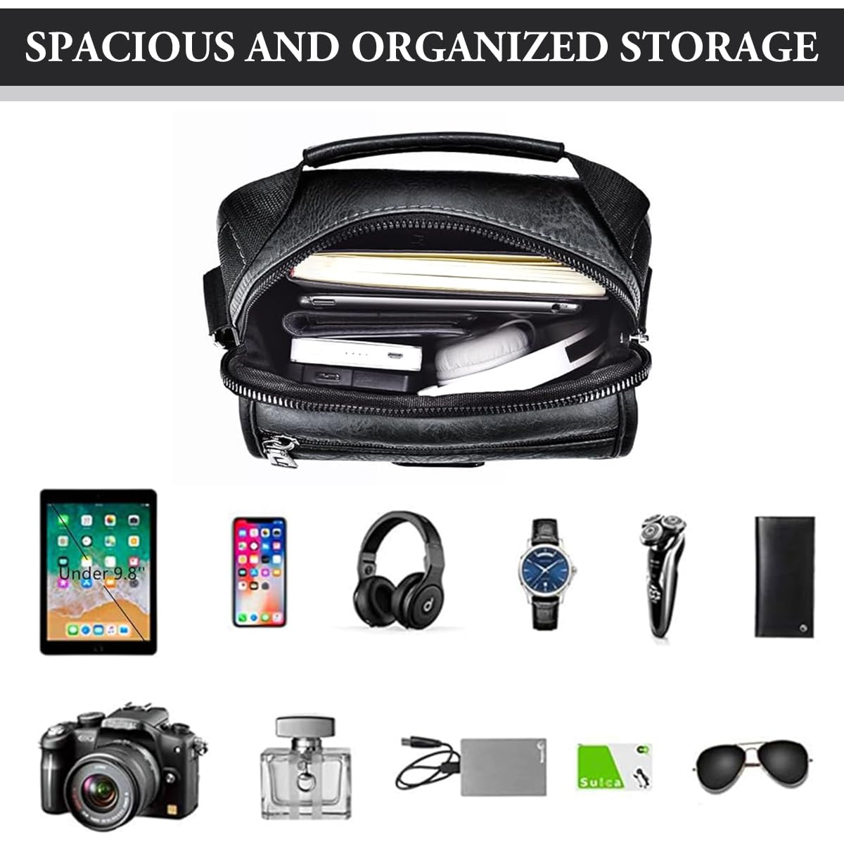 GUSTAVE Sling Bag for Travel and Daily Use with 5 Pockets and Adjustable Strap | Waterproof Black 23 x 20 x 7 cm