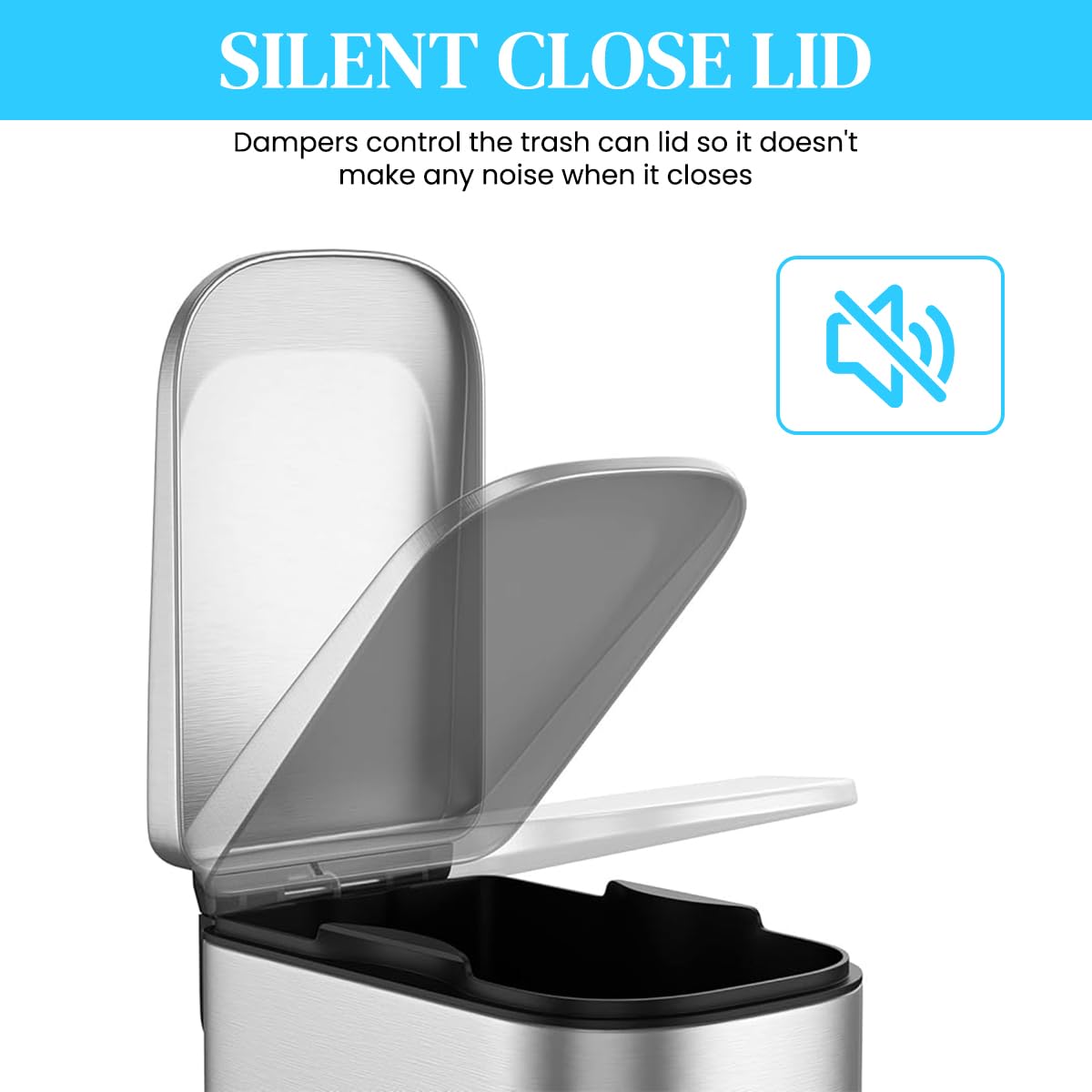 HASTHIP Slim Bathroom Trash Can for Small Spaces with Soft Close Pedal Lid 6 L Stainless Steel Bin