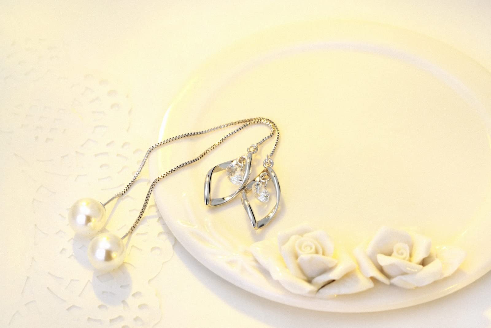 Venzina Earrings for Women featuring 4 in Drop Chain with 6mm Pearl | Lightweight Alloy