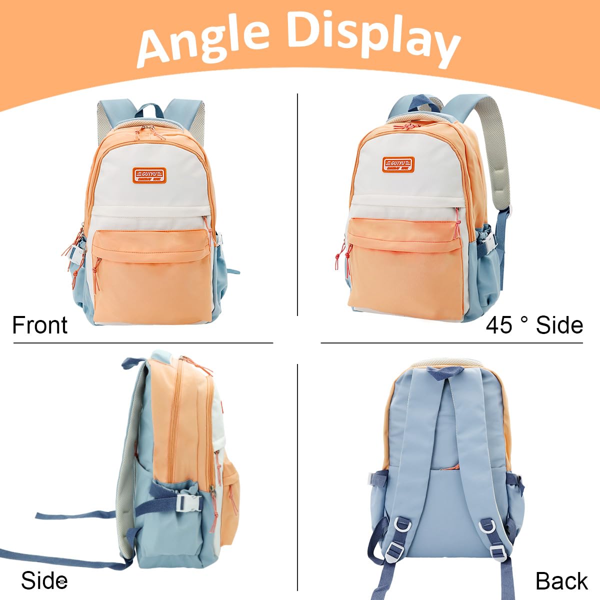 PALAY® Girls Backpack School Backpack Fashion Contrast Color Waterproof Nylon Backpack Large Double Layer Backpack Travel Backpack Casual Travel Backpack School Girls Backpack