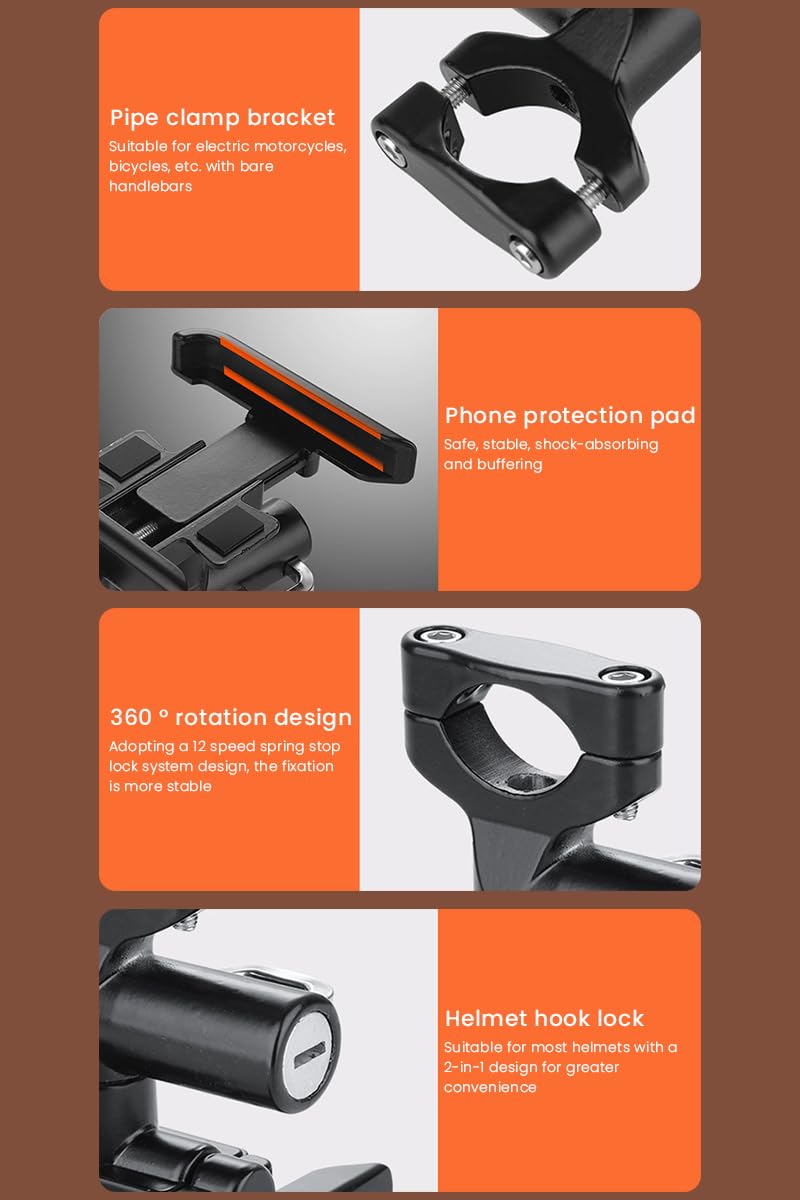 STHIRA Motorcycle Helmet Lock with Phone Holder for 20–33mm Handlebar | Aluminum Alloy