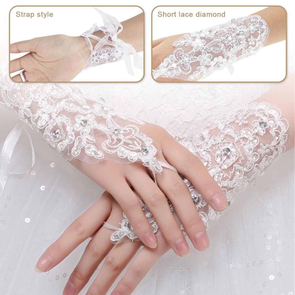 Zibuyu Elegant White Lace Fingerless Gloves for Weddings and Parties | Stretch Mesh Bridal Accessory
