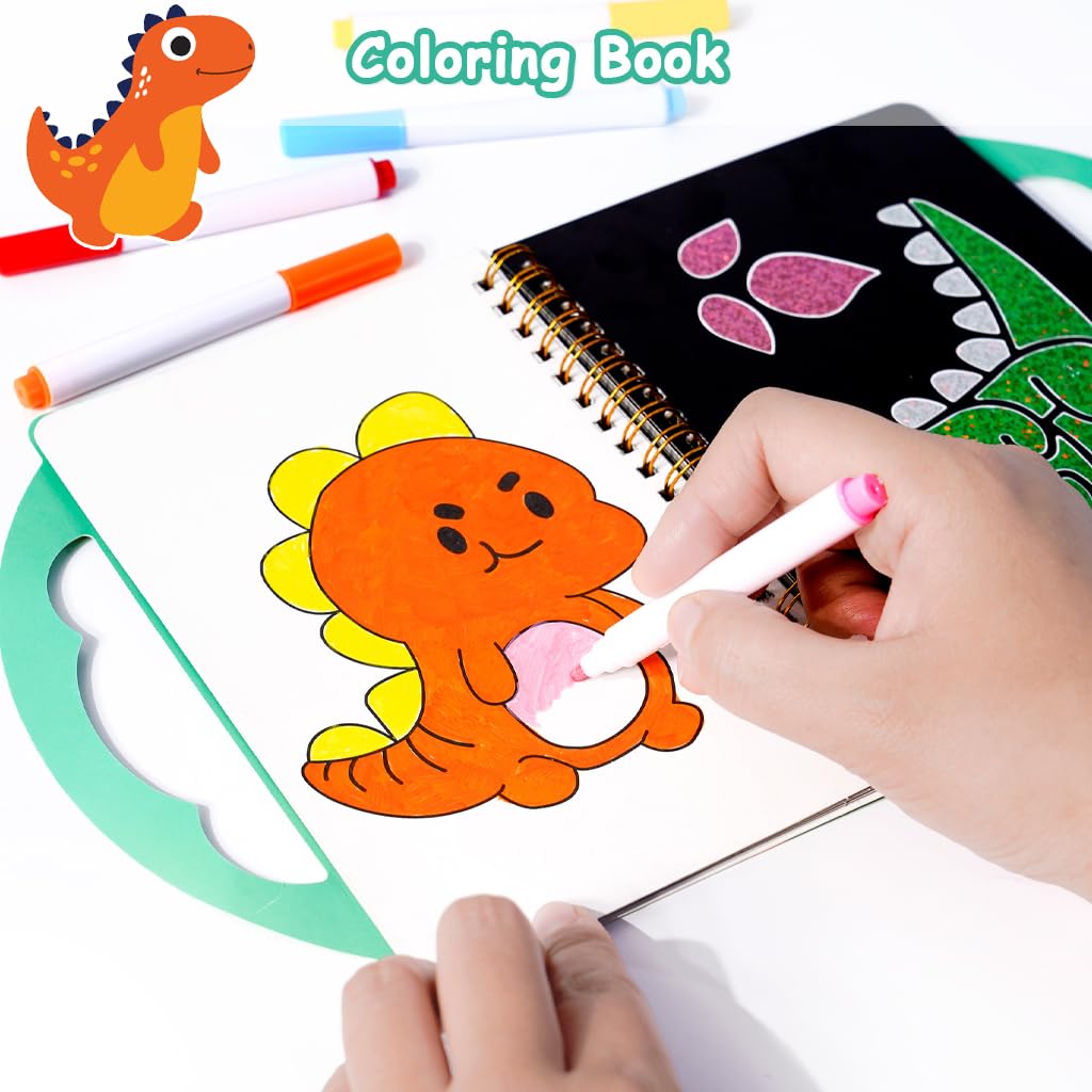 PATPAT Dinosaur Foil Art Kit for Kids with 16 Patterns and 80 Glitter Sheets | DIY Gift