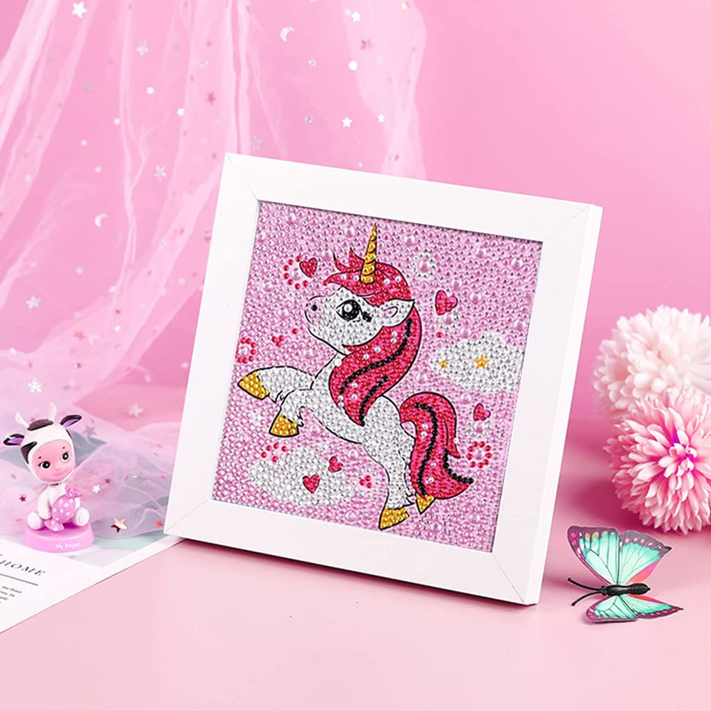 ZIBUYU Unicorn 5D Diamond Painting Kit with Wooden Frame 18.5×18.5 cm for Kids | Fun DIY Craft