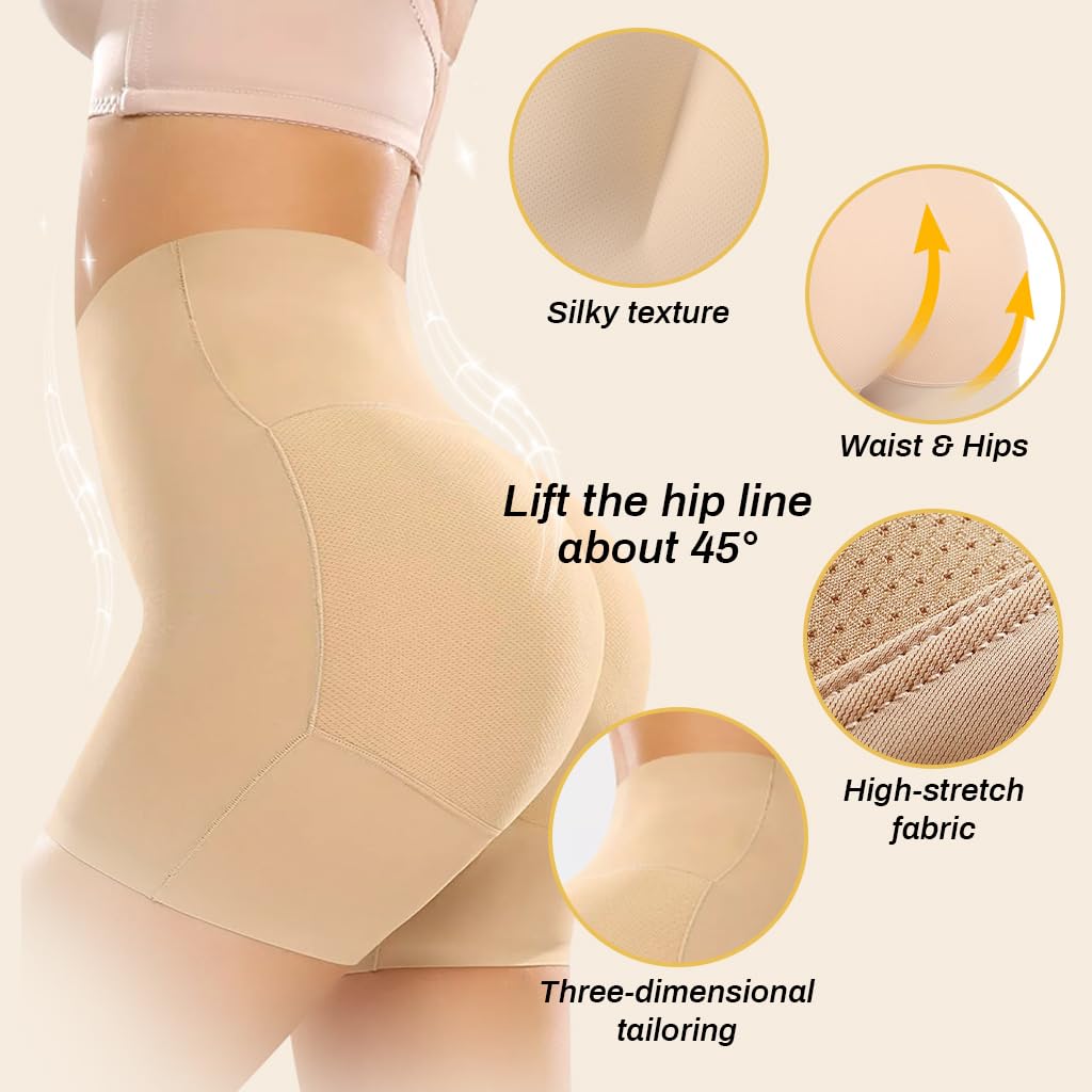PALAY Butt Lifter Padded Underwear for Women with 3D Hip Pads | Seamless Beige 2PCS