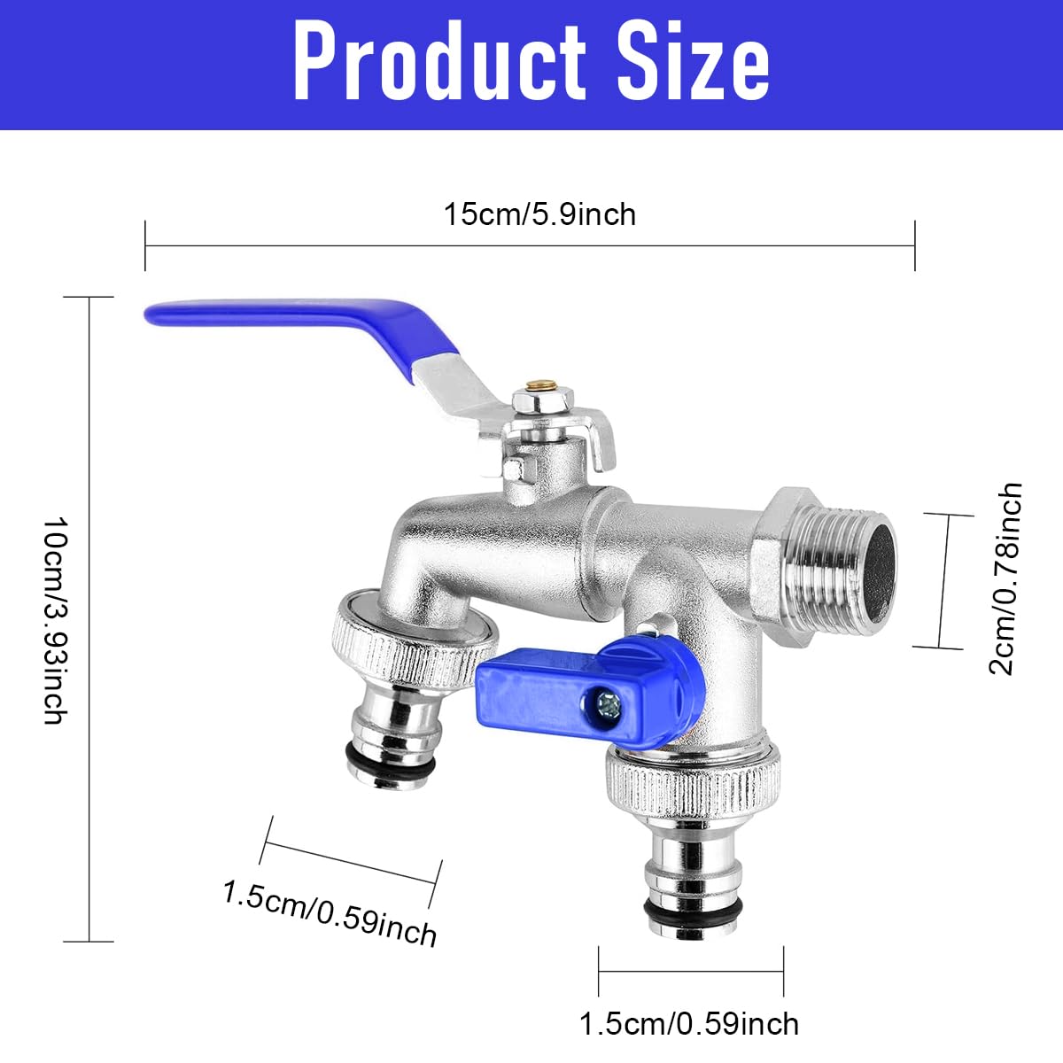 HASTHIP Double Valve Water Tap for Garden Use with 1/2 inch Connection and Dual Outlet Control