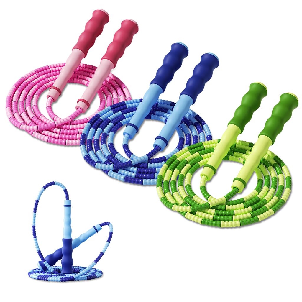 PATPAT® 3Pcs Jump Rope Color PVC Rubber Jump Rope 9.1ft Adjustable Skipping Rope for Kids & Adults Tangle-Free Segmented Rubber Jump Rope Skipping Rope Cardio Fitness Outdoor Workout