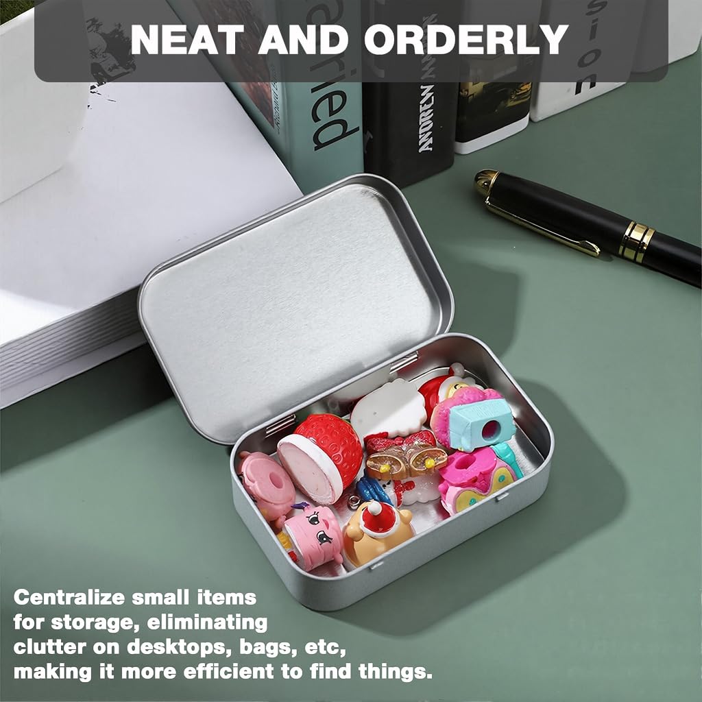 HASTHIP Small Tin Box for Storage with Hinged Lid 4 Pcs 31g Silver Aluminium | 95x60x20mm