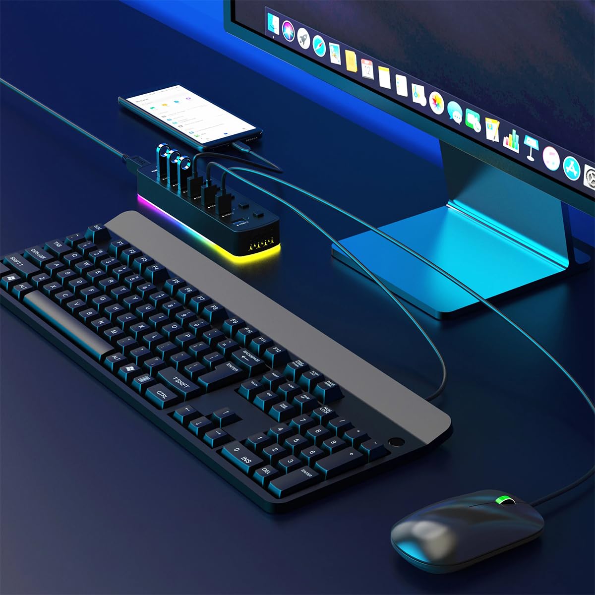 Zeitel USB Hub 7 Port 5Gbps for Multiple Devices with Individual Switch Control | ABS PC Body