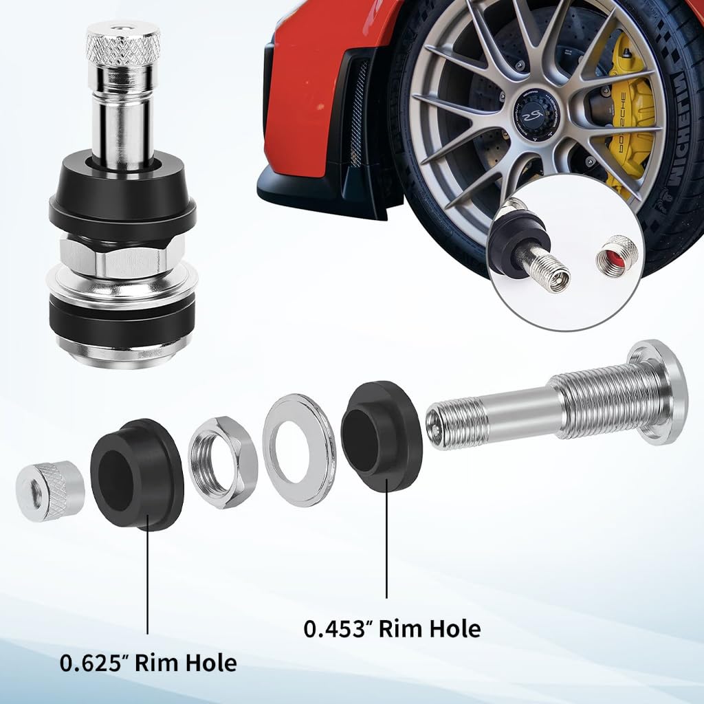 STHIRA Automotive Tire Valves for Tubeless Car and Motorcycle Tires with Threaded Air Nozzle | 4Pcs Metal and Rubber Set for Reliable Pressure Maintenance