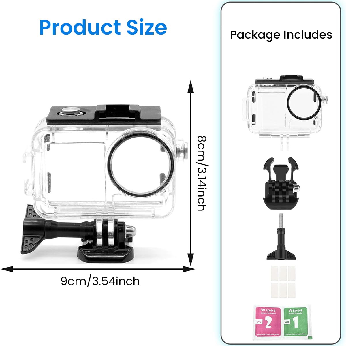 ZORBES Waterproof Case for DJI Action Camera featuring Dual Cold Shoe Mounts | 50M Diving Housing with Tempered Glass Lens