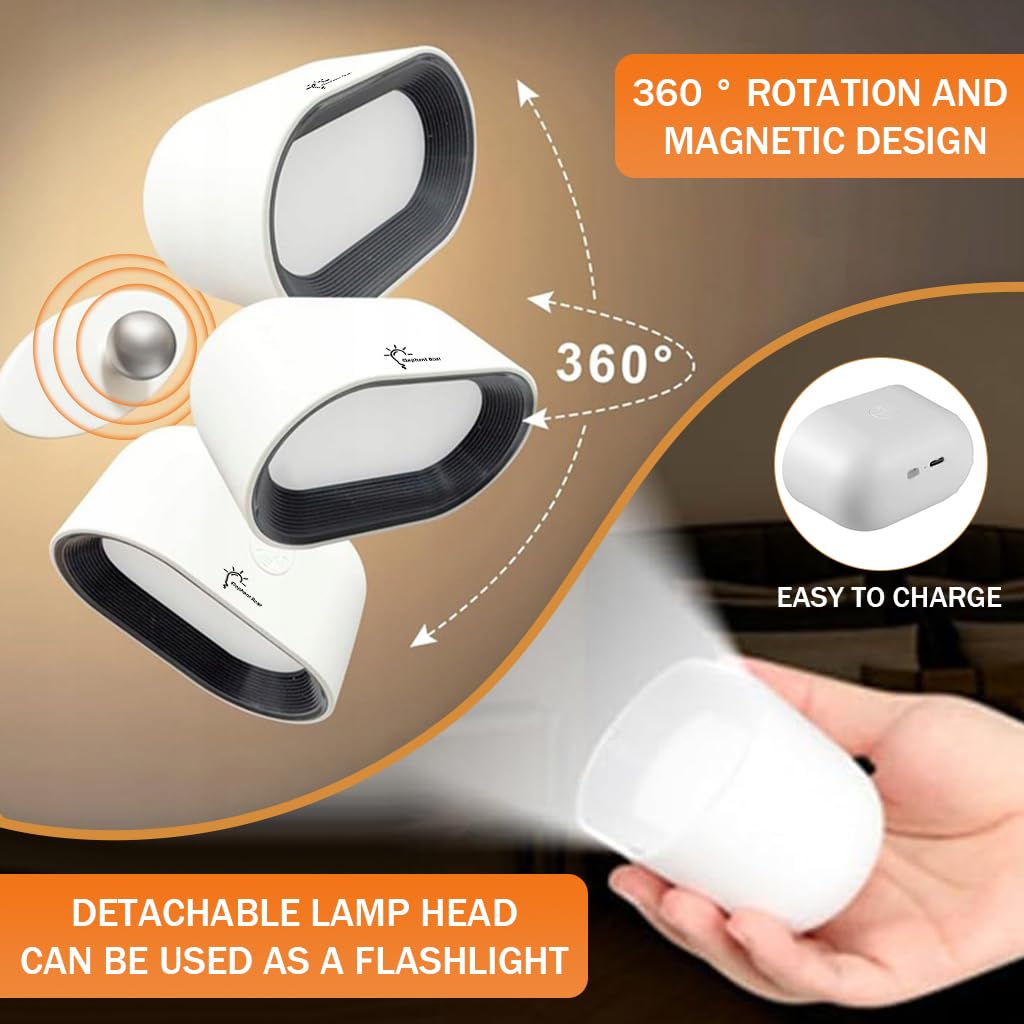 ELEPHANTBOAT Magnetic Night Light for Wall with 3 Color Modes and 360° Rotation | USB Rechargeable Lamp