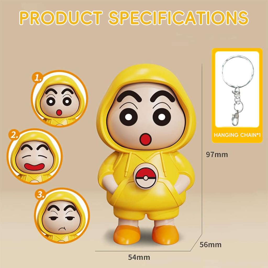 ZIBUYU Kawaii Crayon Shin-chan Keychain for Bags featuring 2 Pcs Face-Changing Charms | Yellow Accessory for Anime Fans