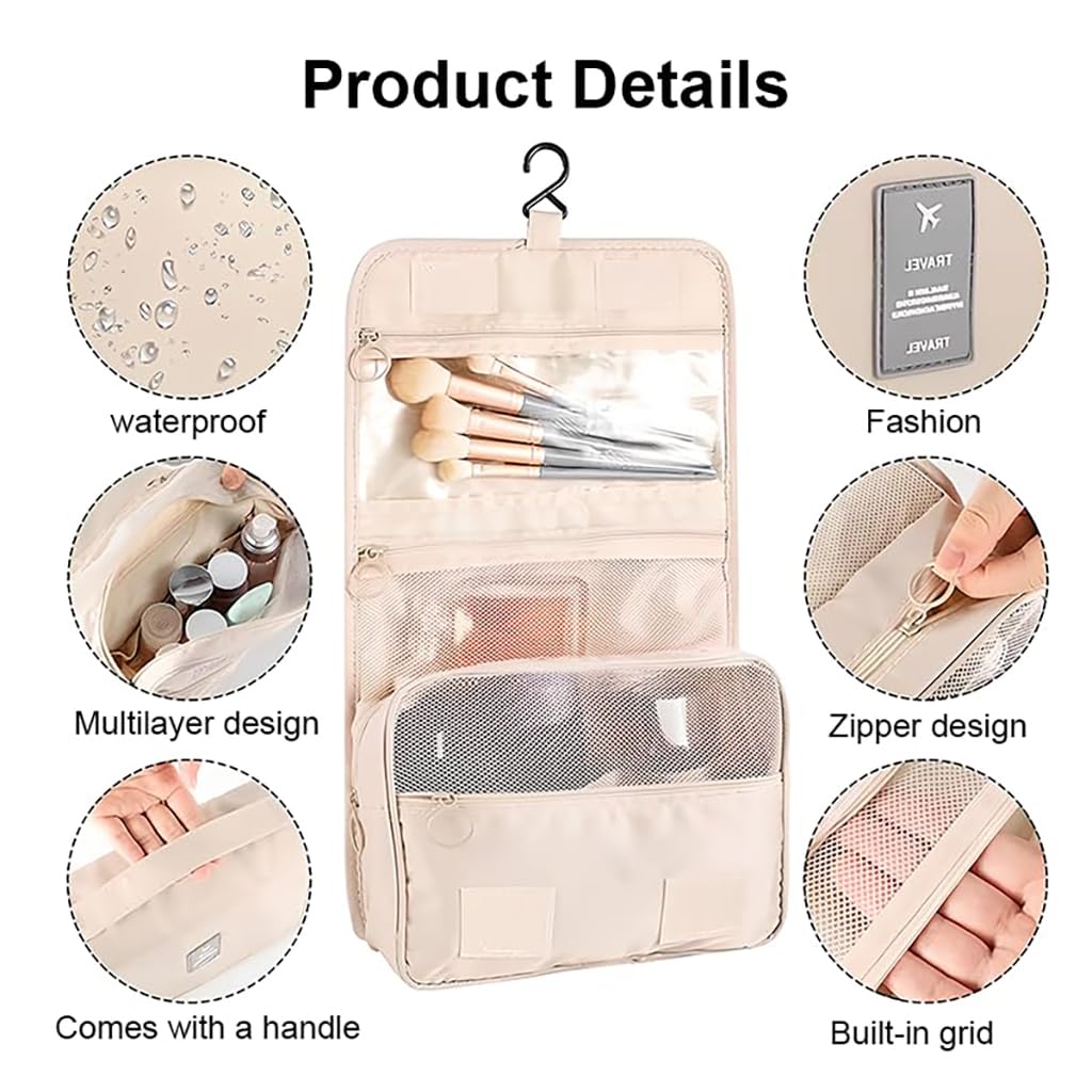ZIBUYU Foldable Hanging Travel Toiletry Bag for Organized Trips with Waterproof Compartments | Portable Cosmetic and Accessory Storage