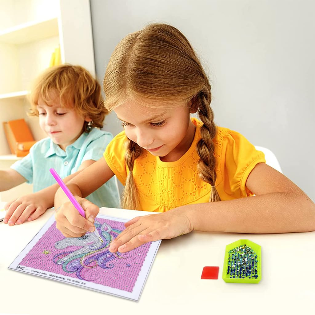 PATPAT DIY 5D Diamond Painting Kit for Kids with Frame and Tools 15×15cm | Rainbow Unicorn Art Craft Gift