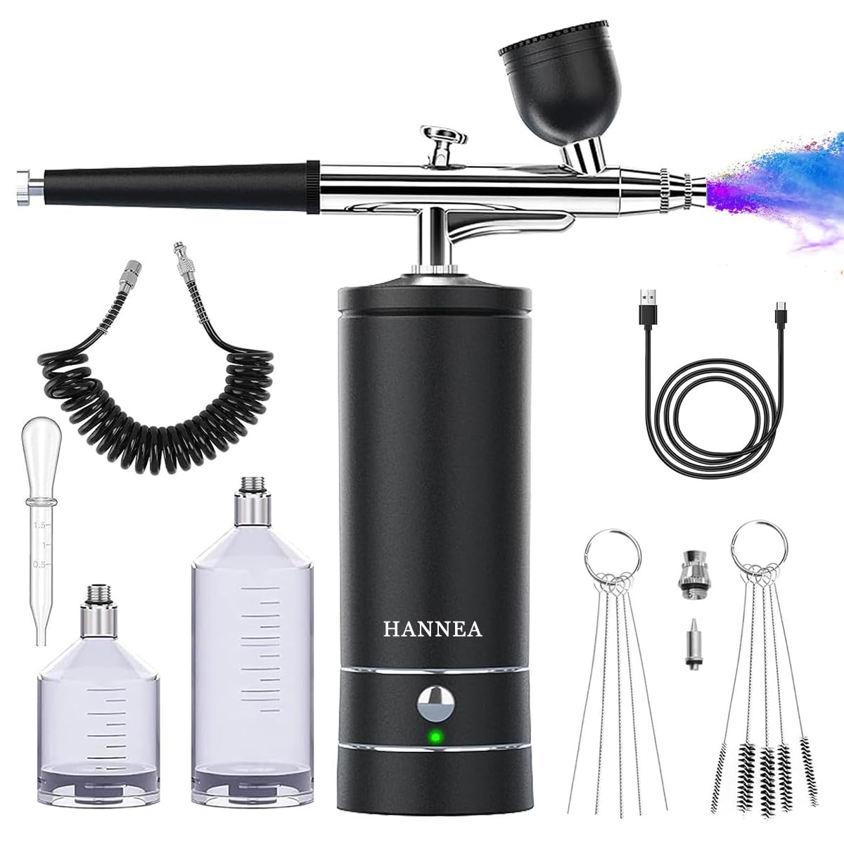 HANNEA Airbrush Kit for Makeup and Cake Decorating with 23–27 PSI Power | 0.3mm Nozzle and Ergonomic Handheld Design