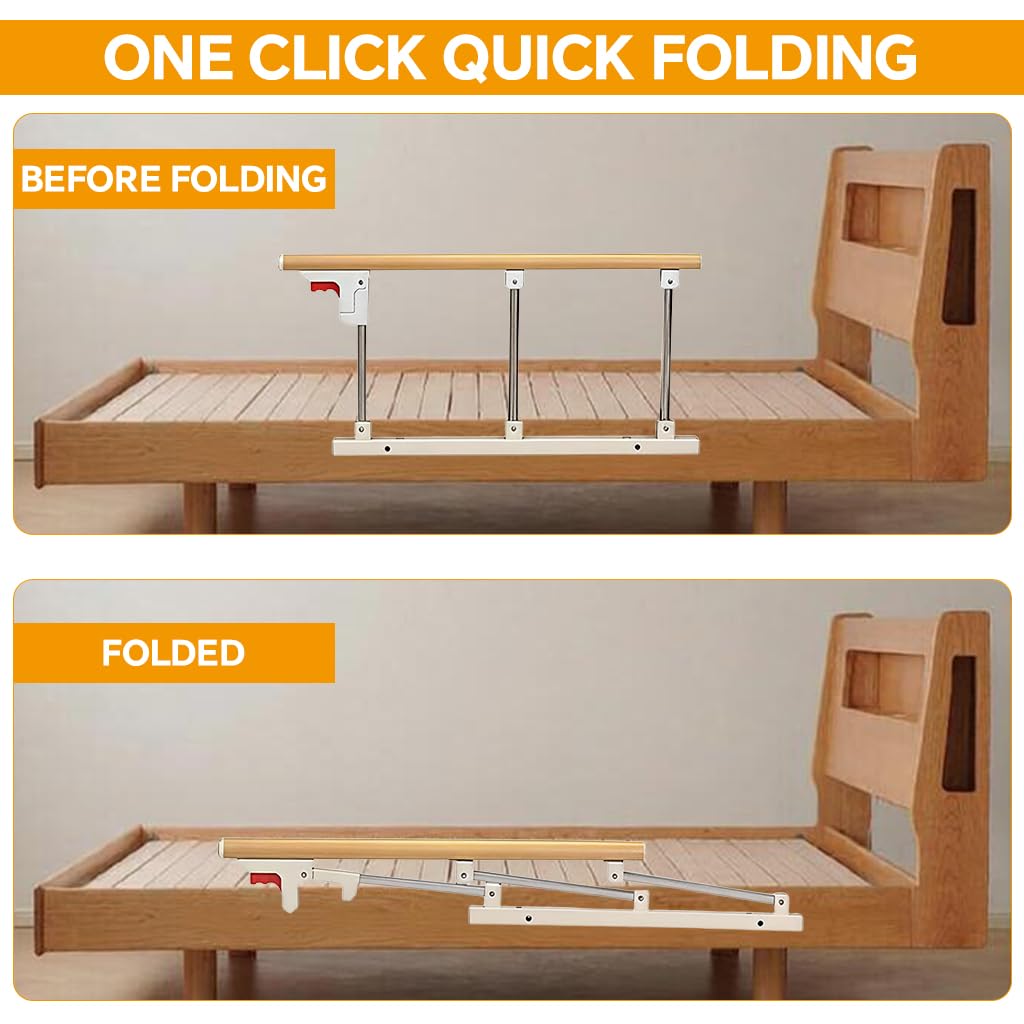 HASTHIP Folding Bedside Handrail for Safe Bed Access featuring Foldable Design & 68x40cm Stainless Steel Support | Ideal for Elderly and Patient Use