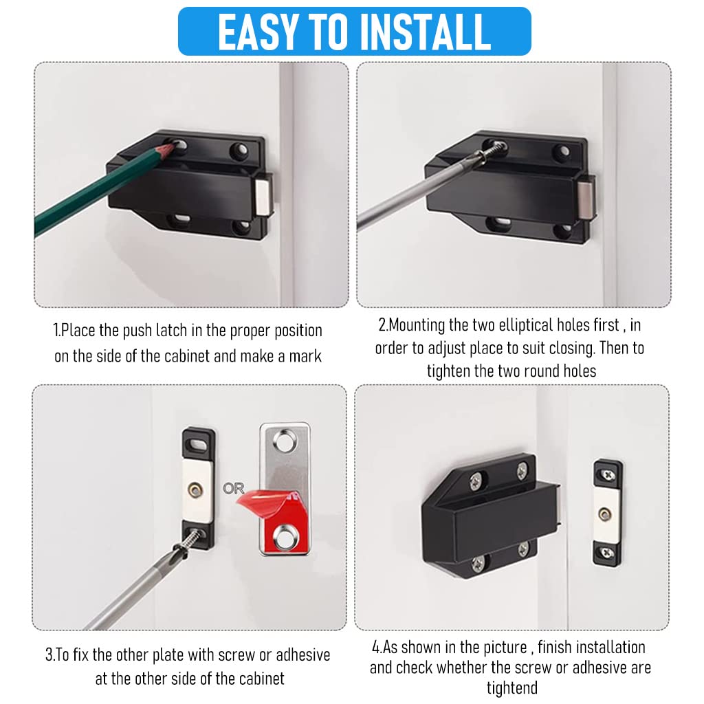 HASTHIP Magnetic Push Latch for Cabinet Doors featuring Push to Open Lock 7.8×4.65×1.7 cm | Black ABS Set of 2