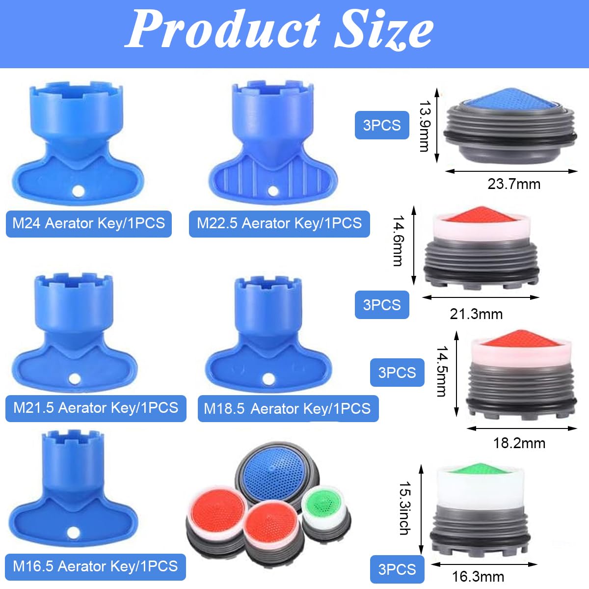 HASTHIP Cache Aerator Set for Sink Faucets with 12 pcs and 6 Removal Keys | ABS Material