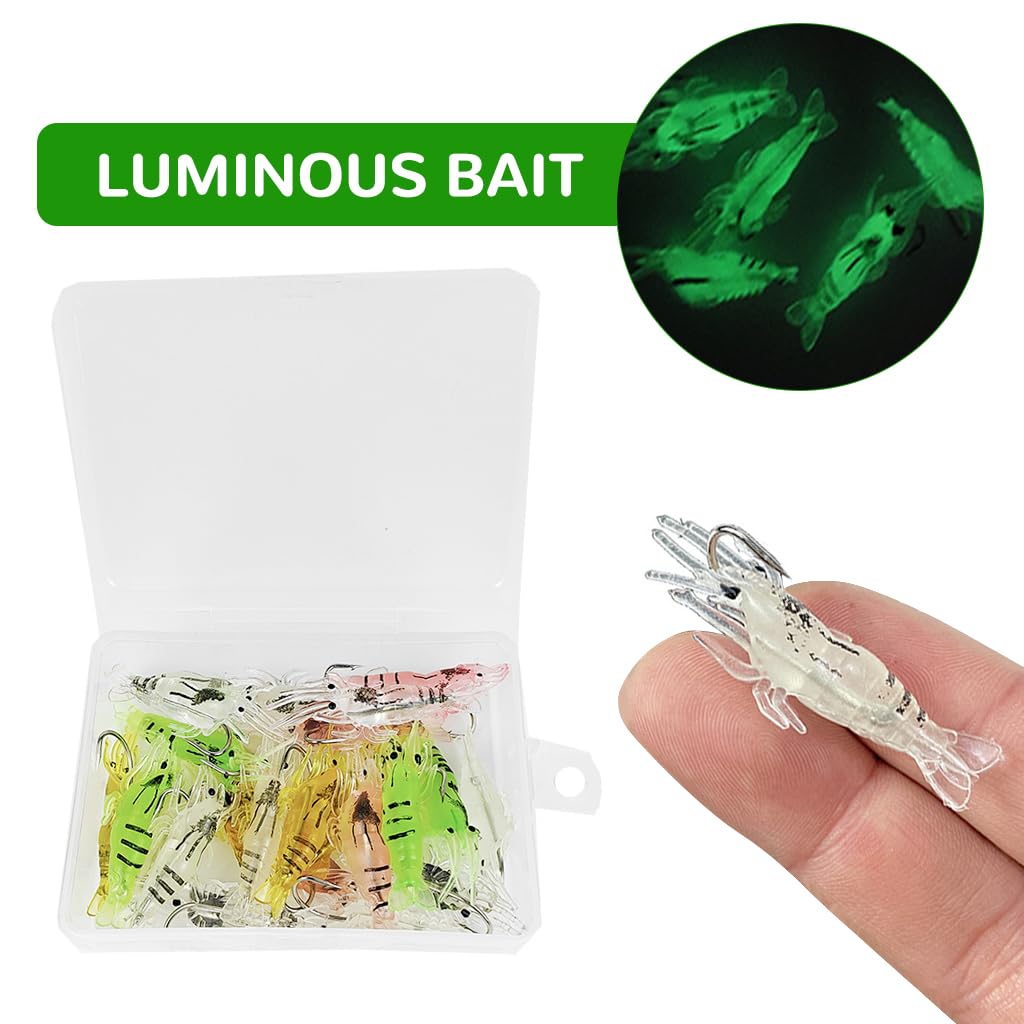 Proberos Fishing Lures Kit 20 pcs 1.6 in Shrimp Shape Baits with J Hook & 6 Colors for Freshwater | Saltwater