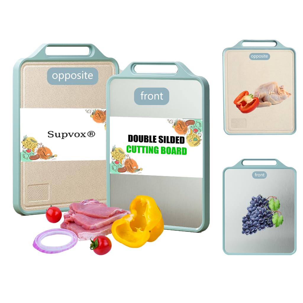 Supvox Stainless Steel Chopping Board for Kitchen 15.5x12 in with Double Sided Surface | Easy Clean Antibacterial Food Prep Board