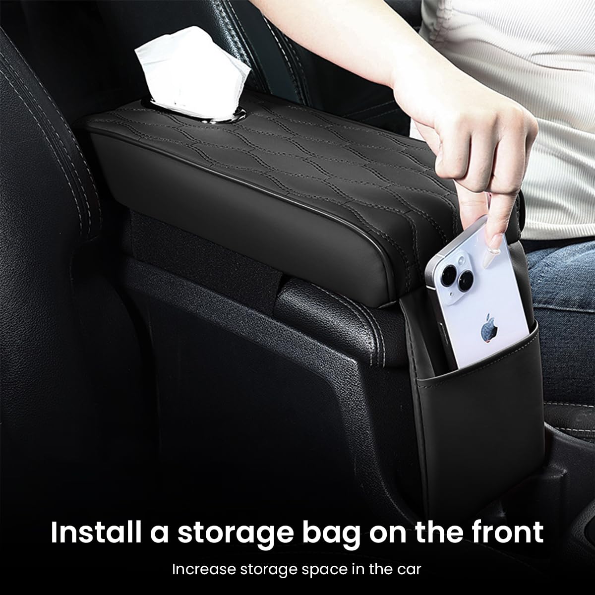 STHIRA Leather Armrest for Car with Ergonomic Memory Foam Support | Universal Fit Cushion