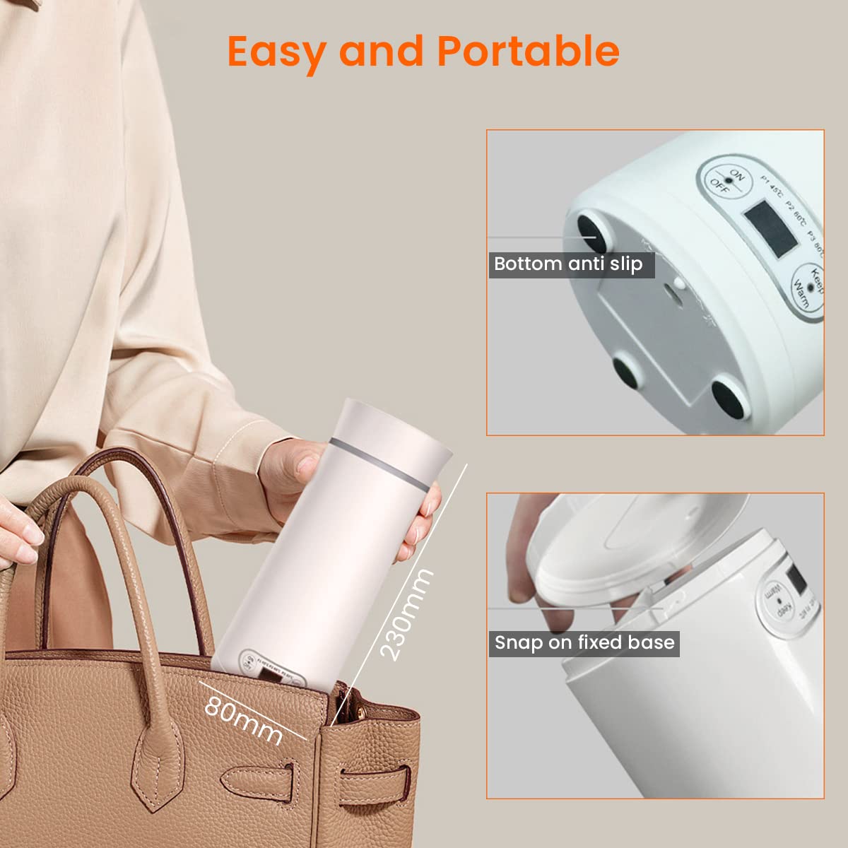 Supvox Electric Kettle for Travel with 350ml Capacity and LCD 4 Temp Presets | 300W Fast Boil