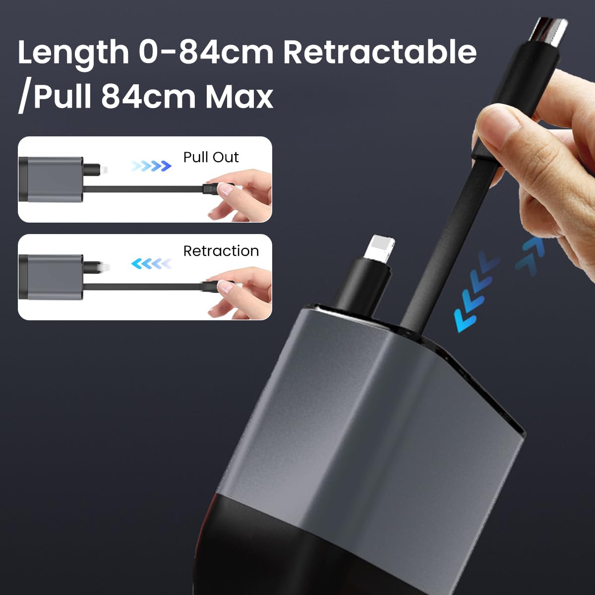 STHIRA Retractable Car Charger 4 in 1 for Vehicle Use with 66W Output and Dual Cables | Compact Design